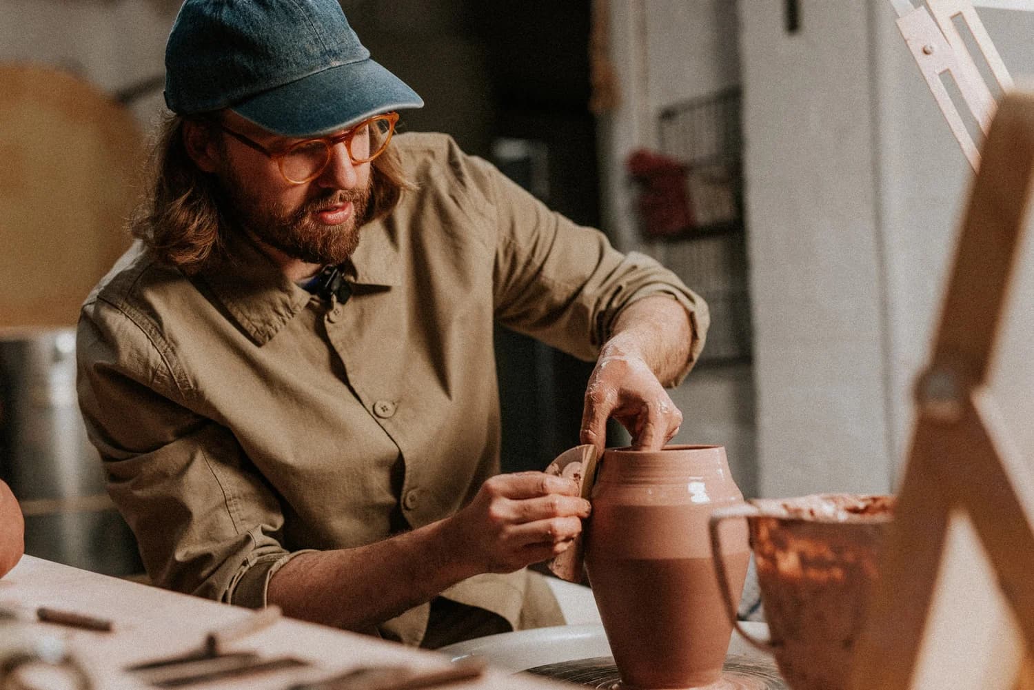 Florian Gadsby at work in the studio, clay, London, England